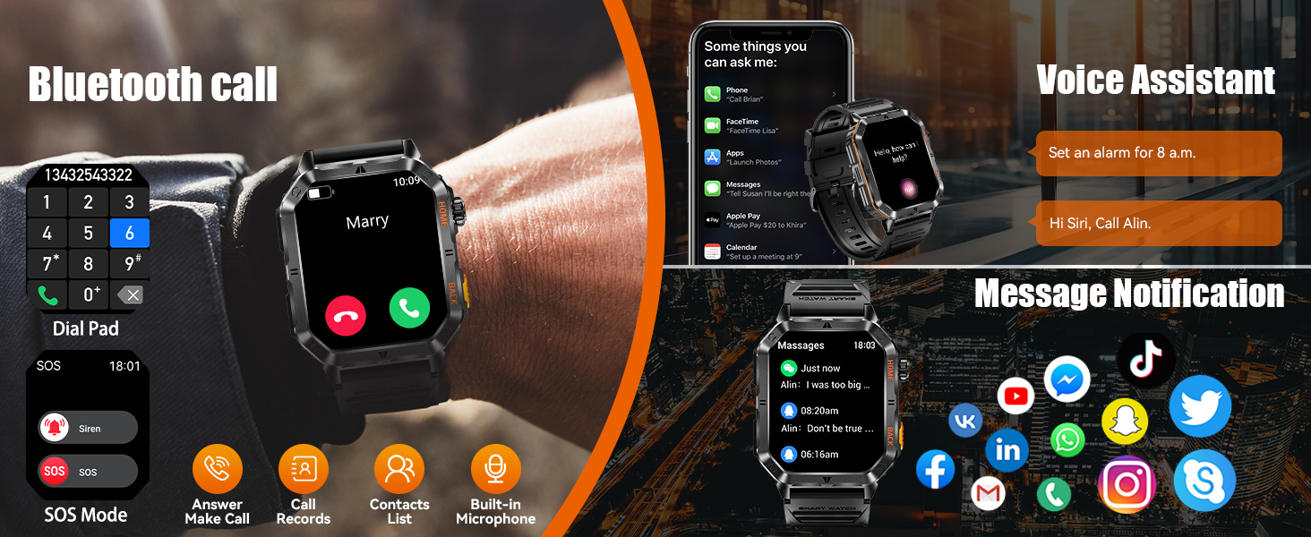 Bluetooth Calls Message Notifications Smart Notifications AI Voice Assistant