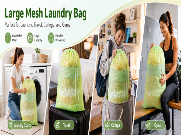 Large Laundry Drawstring Bag for College, Dorm, Travel, Family and Apartment Dwellers