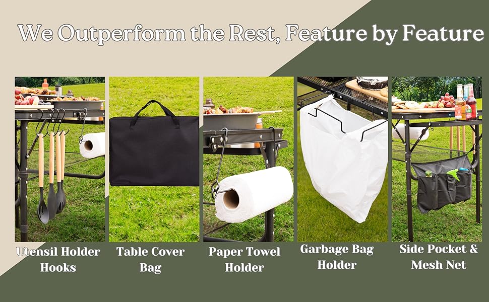 folding grill table, portable picnic table, black suitcase table, adjustable, bbq