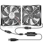GDSTIME Quiet Dual 120mm USB Fan, DC 5V Powered Fans 120x25mm with 2 in 1 USB Cable for Receiver ...