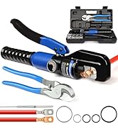 Solsop Hydraulic Crimping Tool 10 Ton with 9 Hex-Dies, 12–2/0 AWG Battery Cable Crimper with Cabl...