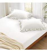 Entisn Pure Cotton Ruffle Fitted Sheet and Pillowcase Set of 3, 400 Thread Count Queen Cotton Fit...