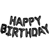Happy Birthday Banner (3D Black) Mylar Foil Letters | Inflatable Party Decor and Event Decoration...