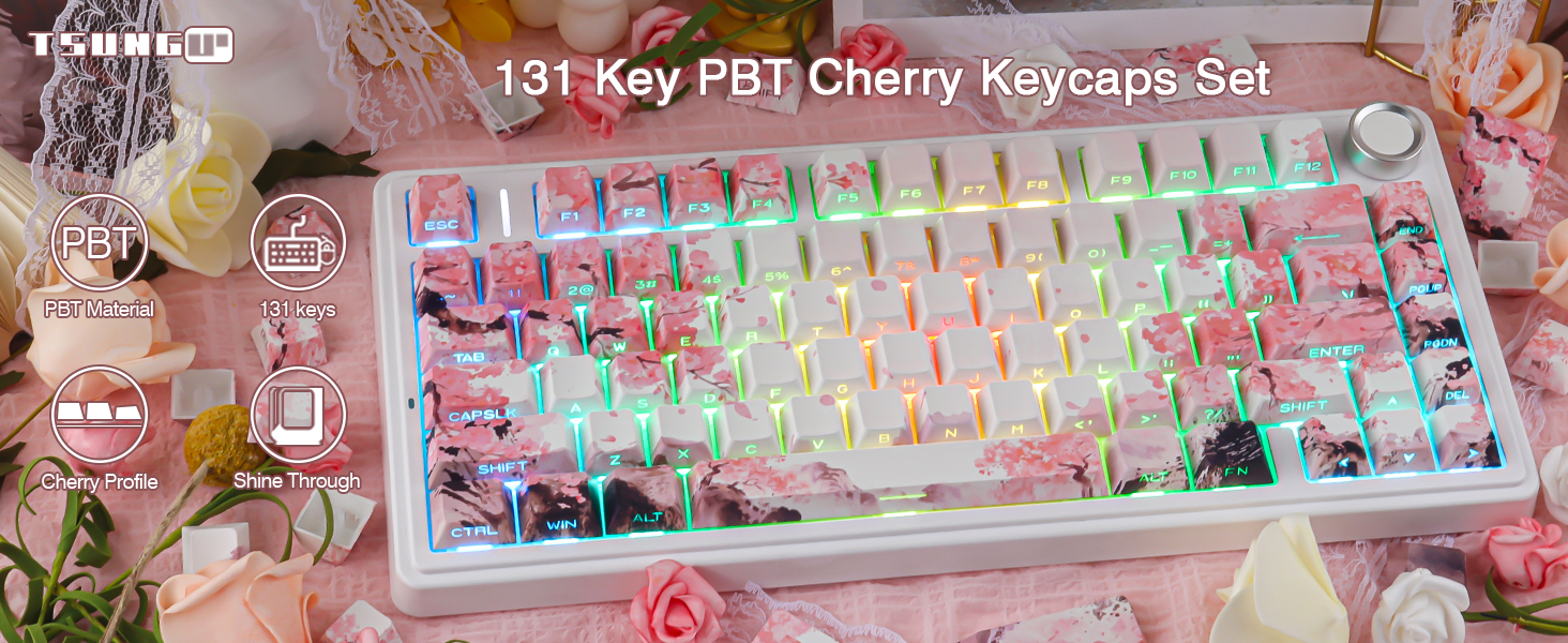 Pink Cherry Blossom Shine Through Keycaps