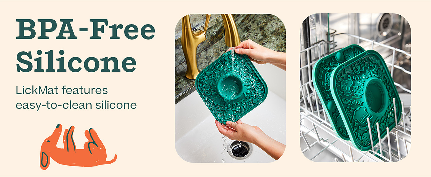 BPA-free silicone: LickMat features easy-to-clean silicone.