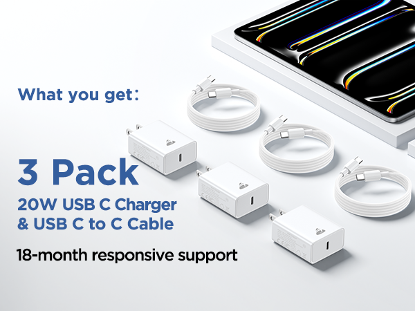 for iPhone 17/17 Pro/17 Pro Max/Air/16 Plus/15/16e iPad Air Pro Mini with 6FT USB C to USB C Cord