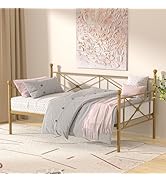 VECELO Daybed Twin Size, Day Bed Frame with Headboard, Heavy-Duty Metal Slats Support Platform fo...