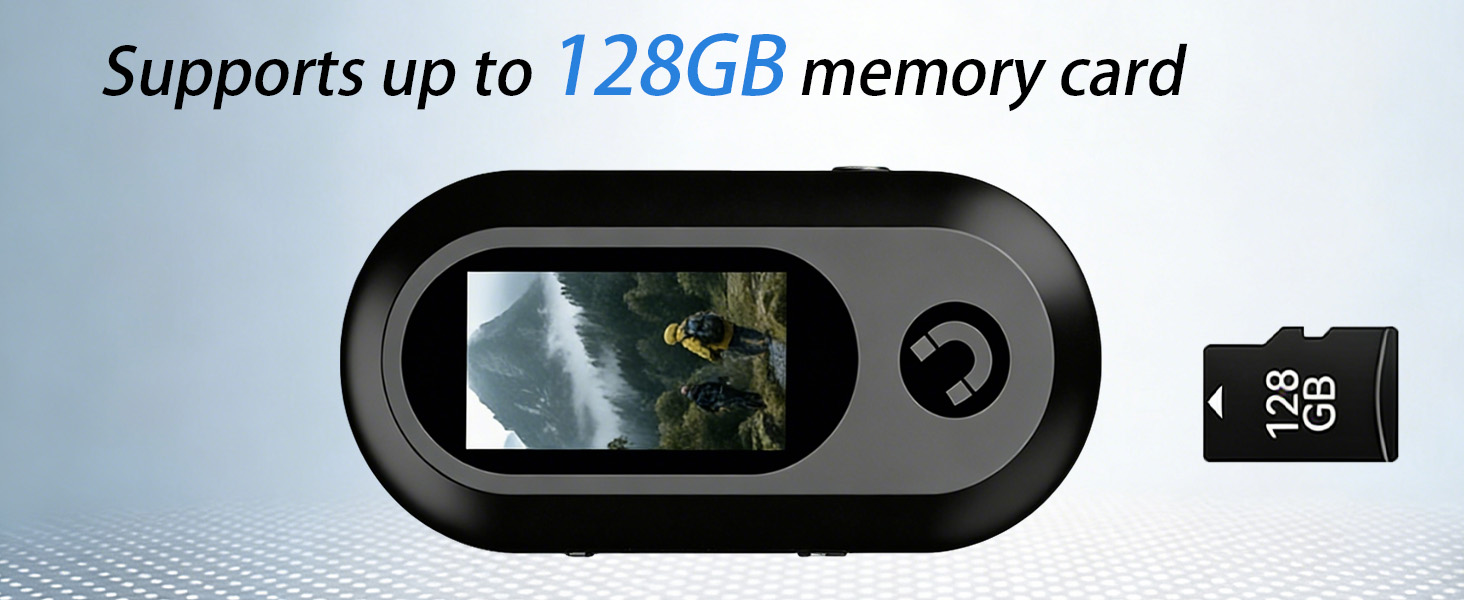 Text reads 'Supports up to 128GB memory card'. Technical product specification detail shown against light background.