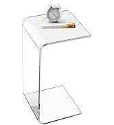DRAMLOR Acrylic End Table, 26 Inch Tall Side Table Acrylic C Shape Modern Clear Side Couch Table ...