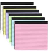 6 Pack Note Pads 11" x 9.5" Colored Legal Pads College Ruled Pink Notepad Perforated Writing Pads...