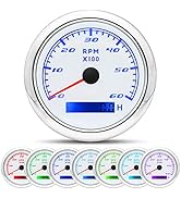 MAIMEIMI Tachometer Gauge 7 Color 0-6000 RPM Tacho Meter 85mm 3 3/8