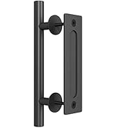 SMARTSTANDARD Heavy Duty 12" Pull and Flush Barn Door Handle Set, Large Rustic Two-Side Design, f...
