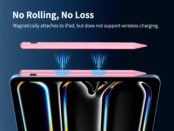 Magnetic attachment – Keeps pen on iPad side, prevents rolling/loss; wireless charging unsupported.