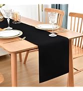 Farmhouse Rustic Table Runner Black Faux Linen Double Layer Table Runners Thick Reversible Table ...