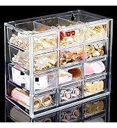 FODIENS Desk Storage Organizer with 12 Mini Drawers, Clear Desktop Craft Drawer Cabinet, Stackabl...