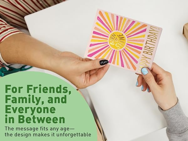 birthday card being given to different age recipients