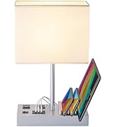 Dreamholder Bedside Table Lamp with 3 USB Charging Ports, 2 AC Outlets and 3 Phone Stands, Modern...