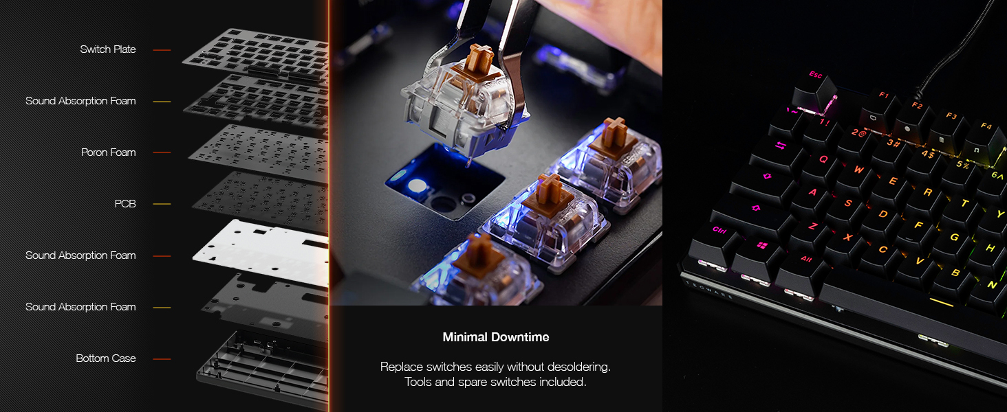 Tecware Phantom Plus 87 hot swap mechanical keyboard custom switches RGB gaming keyboard