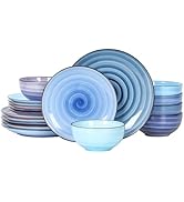 Selamica Ceramic Dinnerware Sets for 6, 18 Pieces Plates and Bowls Set, Scratch Resistant Dishes ...