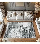 Mightree 5x7 Gray &amp; Black Area Rug - Machine Washable Carpet, Non-Slip, Stain Resistant, Soft Fau...