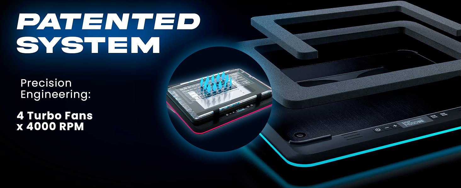 KLIM Turbofrost Gaming Laptop Cooling Pad - 4 Powerful Turbo Fans - 4 x 4000 RPM Dynamic RGB 4-Ports