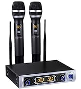 HOTEC Wireless Microphone System, Metal Dual UHF Cordless Dynamic Handheld Microphone for Home Ka...