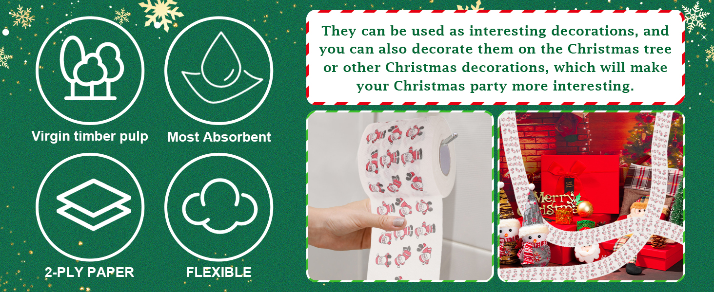 5 Rolls Christmas Toilet Paper Roll Tissue Napkin Santa Tree Pattern for Xmas Holiday