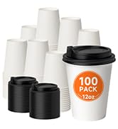 METAPRINT 100 Pack 12 oz Disposable Coffee Cups with Lids, Paper Coffee Cups for Hot/Cold Drinks,...