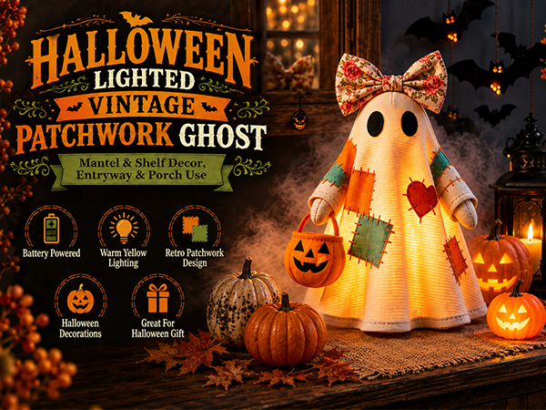 HALLOWEEN LIGHTED VINTAGE PATCHWORK GHOST: Five Highlights
