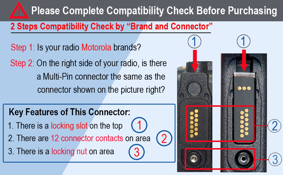 2 steps compatibility check by brand and connector