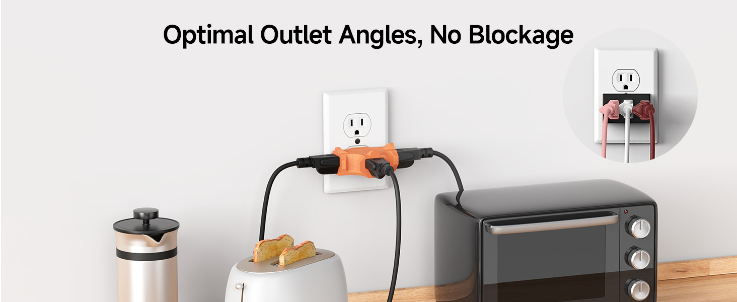 3 Way Plug Adapter 15A 1875W, 3 Prong 3 Outlet Adapter