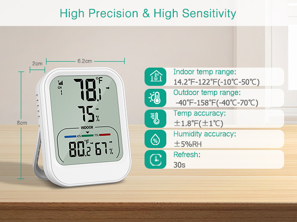 Digital Thermometer Hygrometer, Wireless Indoor Outdoor Thermometer