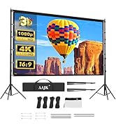 AAJK 150in Projector Screen with Stand,Portable 16:9 4K HD Indoor Outdoor Projection Screen with ...