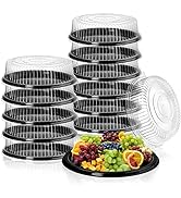 Frcctre 12 Pack Plastic Serving Tray with Lid, 12" Plastic Disposable Food Serving Platters with ...