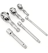 WRANIX 6-Piece Stubby Ratchet and Socket Extension Set, 90T 1/4", 3/8", 1/2" Drive Mini Ratchet W...
