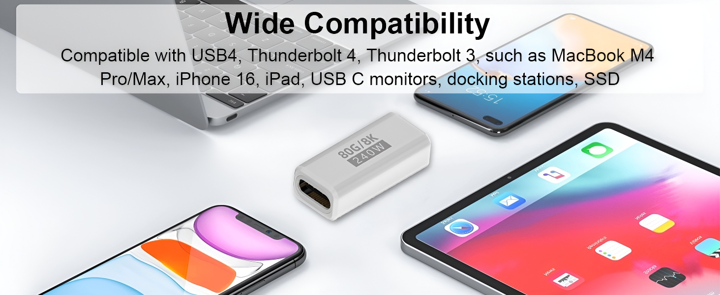 USB C Adapter PD 240W 80Gbps for Thunderbolt 5/4/3, Male to Female