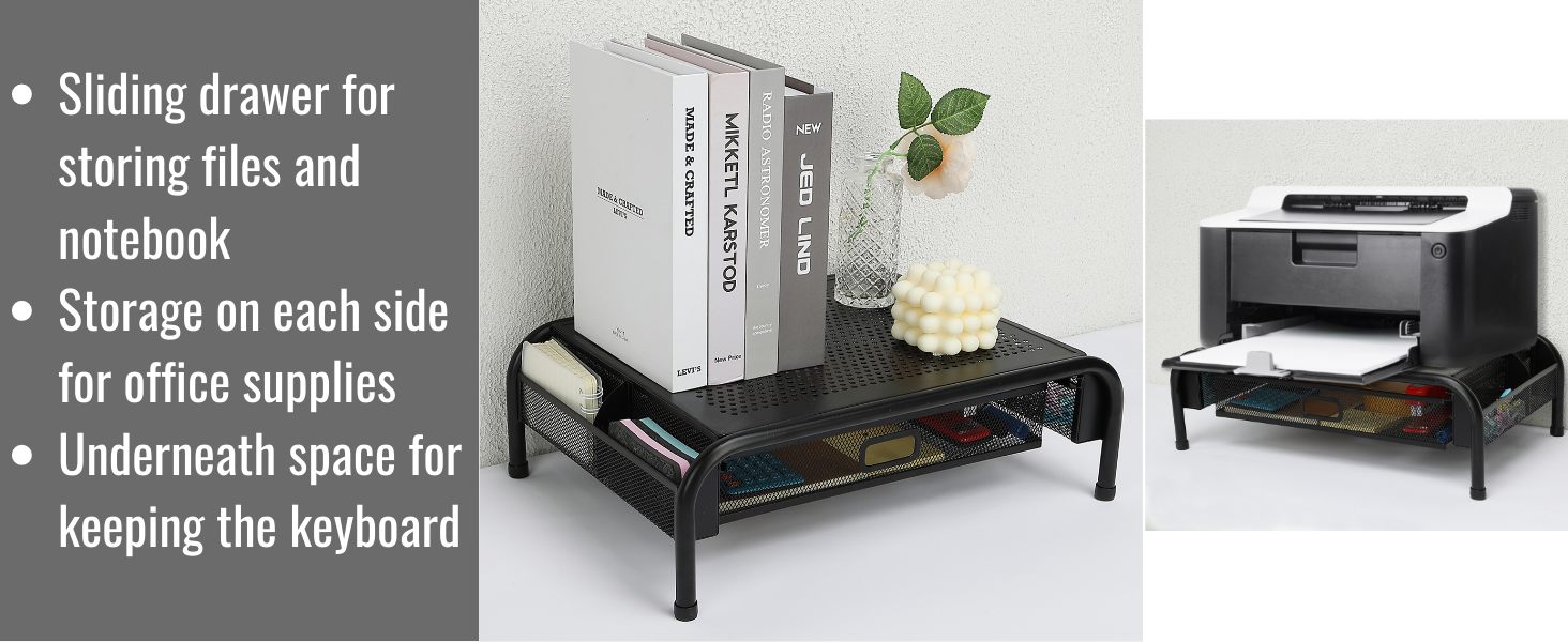 Mr. Pen- Metal Mesh Monitor Stand with Drawer, Computer Monitor Stand for Desk