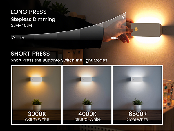 Motion Sensor Night Light with 3 Color Temperatures Dimmable