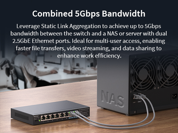 Static Link Aggregation Mode on the Ethernet Switch Delivers 5G Combined Speeds for Dual-Port NAS