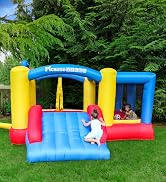 PicassoTiles Bounce House for Kids with Slide, Jump &amp; Dunk Inflatable Bouncer, 4 Sports Balls, Bl...