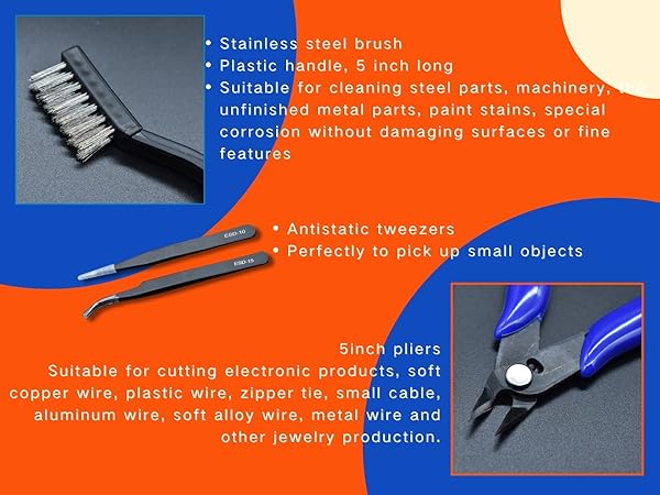 anti static tweezers stainless steel brush 5inch pliers