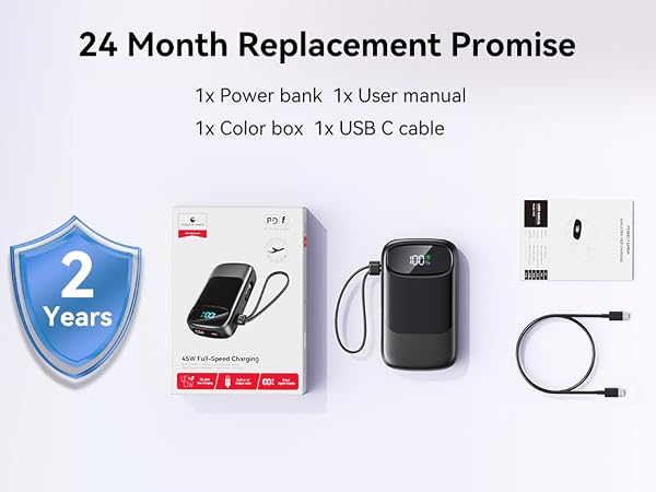 power bank backed by a 2-year warranty