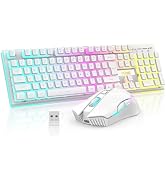 RedThunder K10 Wireless Gaming Keyboard and Mouse Combo, RGB Backlit Rechargeable 3800mAh Battery...