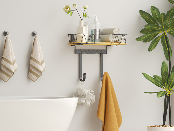 Laundry Room Shelves Solid Wood with Removable Hooks