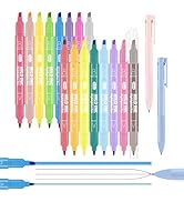 IGreis Dual Tip Aesthetic Highlighters 16 Colors and 2 Pcs 3 in 1 Multicolor Gel Pens 6 Colors In...