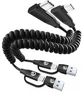 Right Angle USB C Coiled Cable 1ft 2Pack, 20Gbps USBC 3.2 Gen 2 Data Cable 4K Video Output, Short...