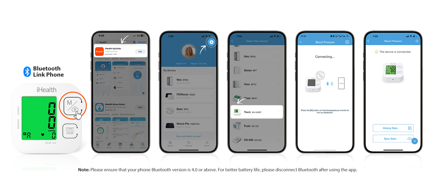 Arm blood pressure monitor - How to connect app