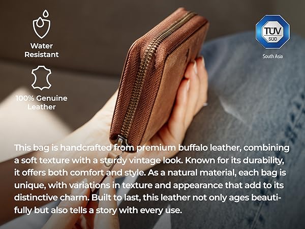 genuine vintage leather wallet, RFID protection, zip around, wristlet