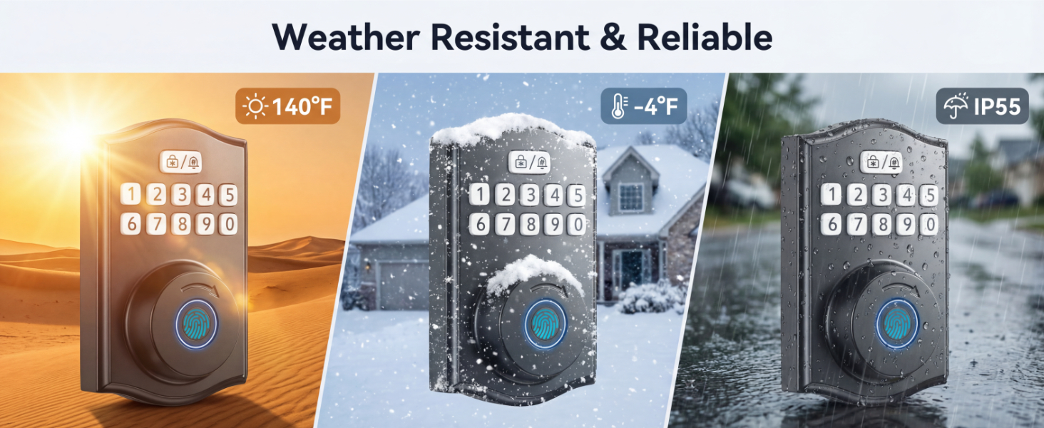 IP55 weather resistant smart lock for extreme hot and cold temperatures