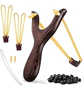 POPLAY Wooden Slingshot Toy, Solid Wooden Slingshot Resortera with Spare Rubber Band and 180PCS M...